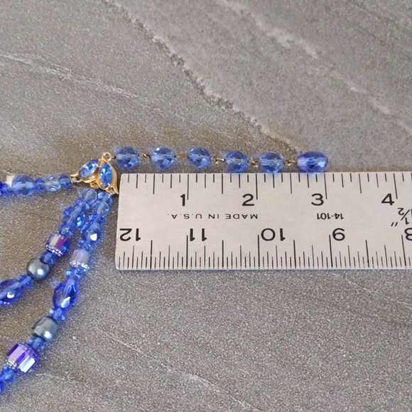 Glass Triple Strand Deep Blue Necklace 12-13" with 3" Extender Hook Clasp - Picture 7 of 7